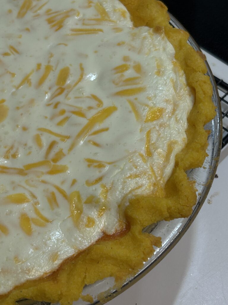freshly baked venezuelan polenta pie. 
