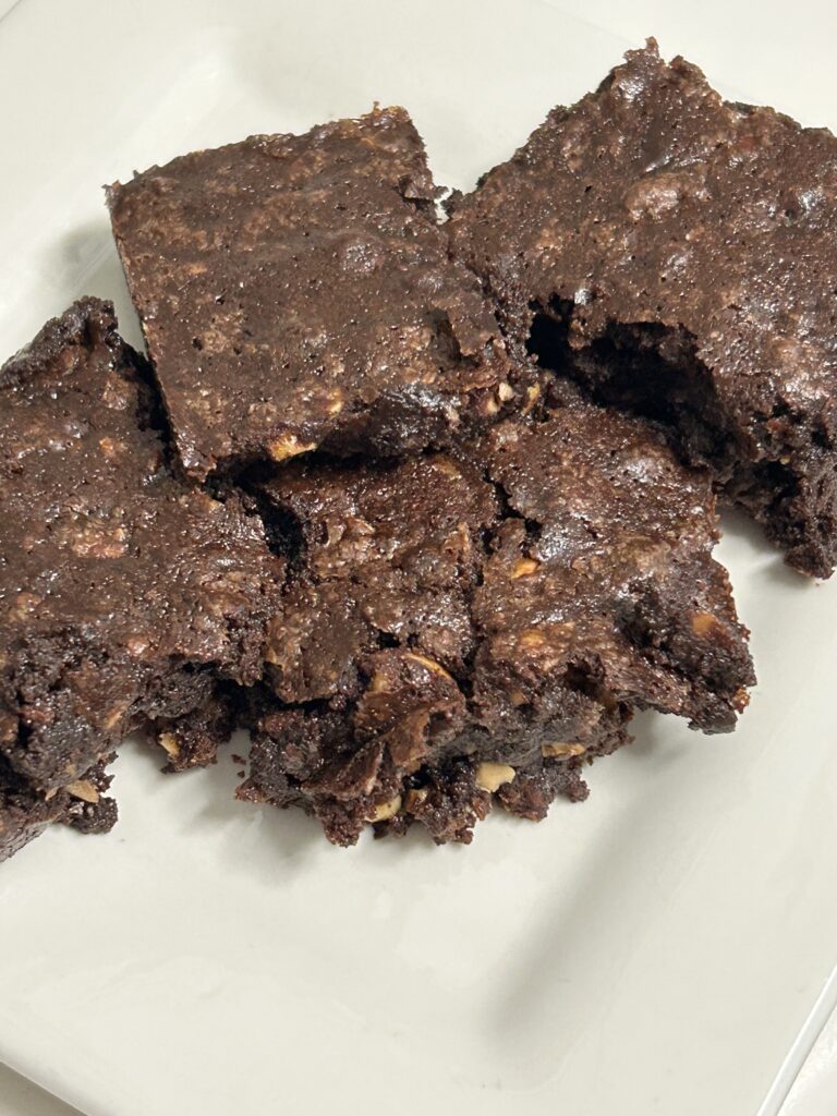 a plate with mixed nut brownies.